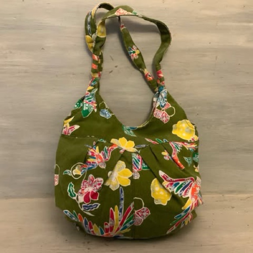Boho Colorful Bird Flower Skull Print Olive Canvas‎ Hobo Shoulder Bag Purse GC